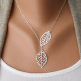 Metal Double Leaf Pendant Alloy Choker Necklace - milanoutlet