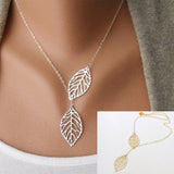 Metal Double Leaf Pendant Alloy Choker Necklace - milanoutlet