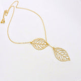 Metal Double Leaf Pendant Alloy Choker Necklace - milanoutlet