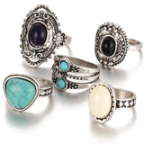 5 Pcs/Set Antique Silver Color Bohemian Midi Ring Set - milanoutlet