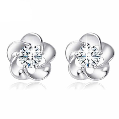 Rose Flower Shaped Crystal Stud Earrings