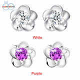 Rose Flower Shaped Crystal Stud Earrings - milanoutlet