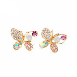 Cystal Simulated Pearl Butterfly Earrings - milanoutlet