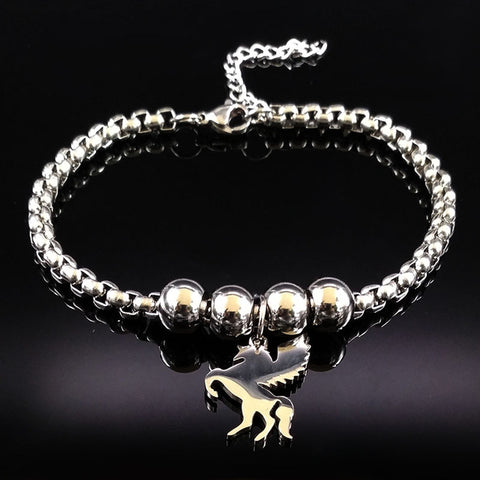 Unicorn Stainless Steel Charm Bracelet